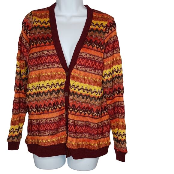 Doe & Rae Zig Zag Embroidered Cardigan Sz L - Picture 1 of 10